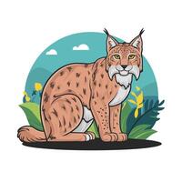 Bobcat is a wild cat. flat illustration of animal isolated on white background. vector