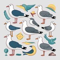 Flying seagulls Bird isolated on a white background. Soaring seabird. illustration in a flat style. vector
