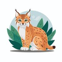 Bobcat is a wild cat. flat illustration of animal isolated on white background. vector