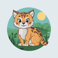 Bobcat is a wild cat. flat illustration of animal isolated on white background. vector