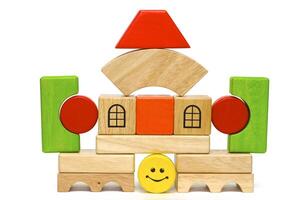 Colored wooden toys for the building photo