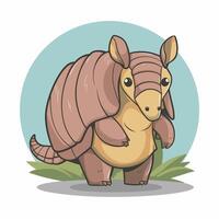 Armadillo flat art illustration. Cute animal character design for kids. Simple flat pastel style. vector