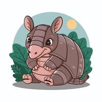 Armadillo flat art illustration. Cute animal character design for kids. Simple flat pastel style. vector