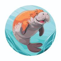 Cute cartoon dugong isolated on white background. Hand drawn illustration of Sea cow. vector