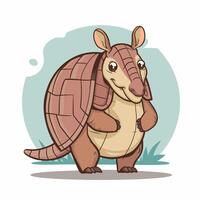 Armadillo flat art illustration. Cute animal character design for kids. Simple flat pastel style. vector