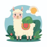 alpaca animal lying Illustration on a white background vector