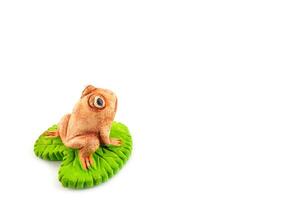 Green frog toy on white photo