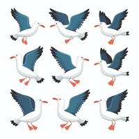 Flying seagulls Bird isolated on a white background. Soaring seabird. illustration in a flat style. vector