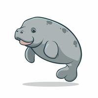 Cute cartoon dugong isolated on white background. Hand drawn illustration of Sea cow. vector