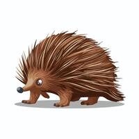 Cute echidna flat color illustration on white background. Cute cartoon character for animations and illustration. vector