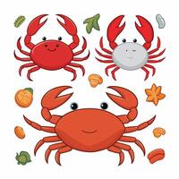 Colorful red crab illustration. Sea creature in flat design. Shell crab icon isolated on white background. vector