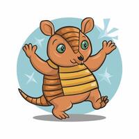 Armadillo flat art illustration. Cute animal character design for kids. Simple flat pastel style. vector