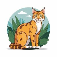 Bobcat is a wild cat. flat illustration of animal isolated on white background. vector