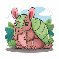 Armadillo flat art illustration. Cute animal character design for kids. Simple flat pastel style. vector