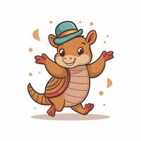 Armadillo flat art illustration. Cute animal character design for kids. Simple flat pastel style. vector