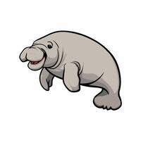 Cute cartoon dugong isolated on white background. Hand drawn illustration of Sea cow. vector