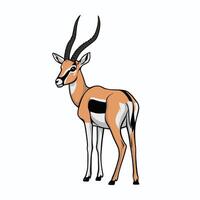 Cute antelope stands on a white background in cartoon style. illustration with African animal. vector