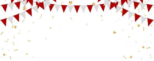 triangle pennants chain and confetti for holiday party, birthday, celebration, carnival, anniversary and decoration vector