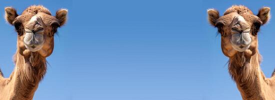 camel Isolated on a blue sky background - Copy space, ai-generated photo