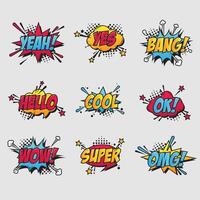 Cartoon comic text patches set vector