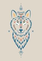 Beautiful wolf illustration with ethnic elements on beige background. Tribal animal symbol for print vector