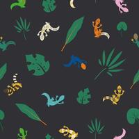 Tropical pattern with leaves and colorful lizards. Exotic seamless jungle pattern with leopard geckos vector