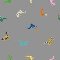 pequeño lagartos sin costura modelo. vistoso reptiles en gris antecedentes para textil, fondo de pantalla o envase papel diseño vector