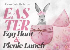 Easter Egg Hunt and Picnic Lunch Invitation Card Template in Watercolor Design