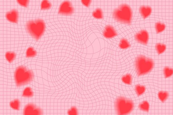Pink red heart retro psychedelic checkerboard pattern. Groovy funky textures.