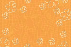 Orange retro psychedelic checkerboard pattern with flowers. vector