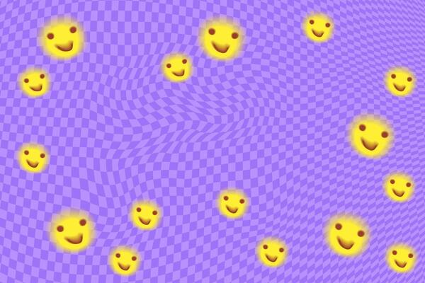 Purple acid chequered background with smiles.