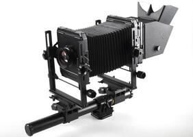 Large format camera front taken from the side. photo