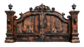 Luxury beautiful wooden gate on a transparent background png