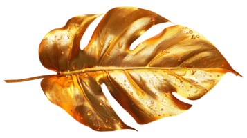 Golden monstera leaf on a transparent background png