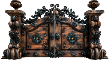 Luxury beautiful wooden gate on a transparent background png