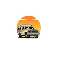 The Illustration logo Classic Truck RV symbolizing the vintage charm and adventurous spirit. vector