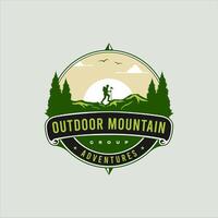 The Circular Emblem Illustration of Outdoor Mountain Adventure with a Backpacker. vector