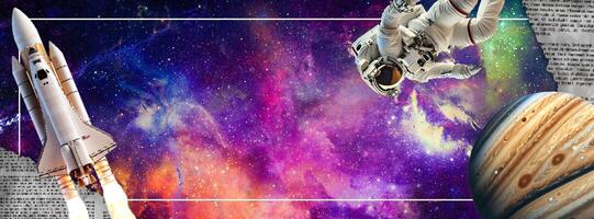 Space Shuttle News Paper Collage Facebook Cover template