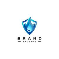 Modern Logo Design Merges a Shield, Fire, and a Water Droplet. vector