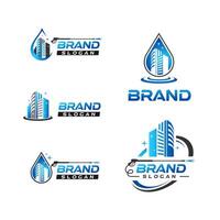 el moderno manojos logos presentando pulcro diseños ese incorporar símbolos de agua gotas, rascacielos, y lavadora armas vector