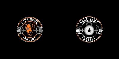The Fitness Logo Featuring a Barbells, Bison Head, and Kettlebells. vector