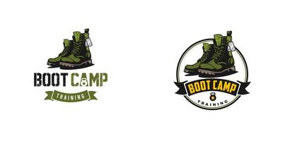 The illustrated logo concept features elements of boot camp, military, and fitness. vector