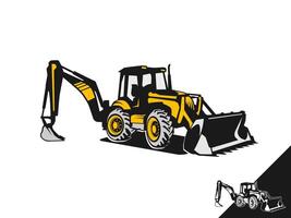 The illustration portrays a backhoe loader, depicting its versatile features such as hydraulic arms, scoop bucket, and robust tires with intricate detail. vector