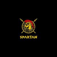 A Modern Logo Combines a Spartan Helmet, Sword or spear, and Circular Shield. vector