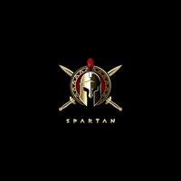 A Modern Logo Combines a Spartan Helmet, Sword or spear, and Circular Shield. vector