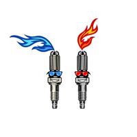 The Illustration of a Spark Plug Features Blue and Red Flames. vector