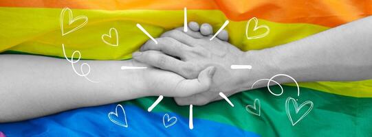 Hands Holding Together on Pride Flag for Facebook Cover template