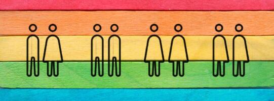 Pride Male Female Icon Symbol on Wooden Rainbow for Facebook Cover template