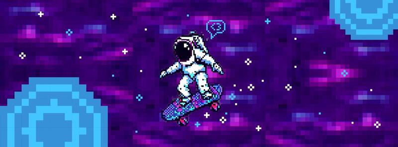 Pixel Astronaut Riding a Skateboard in Outer Space for Facebook Cover
