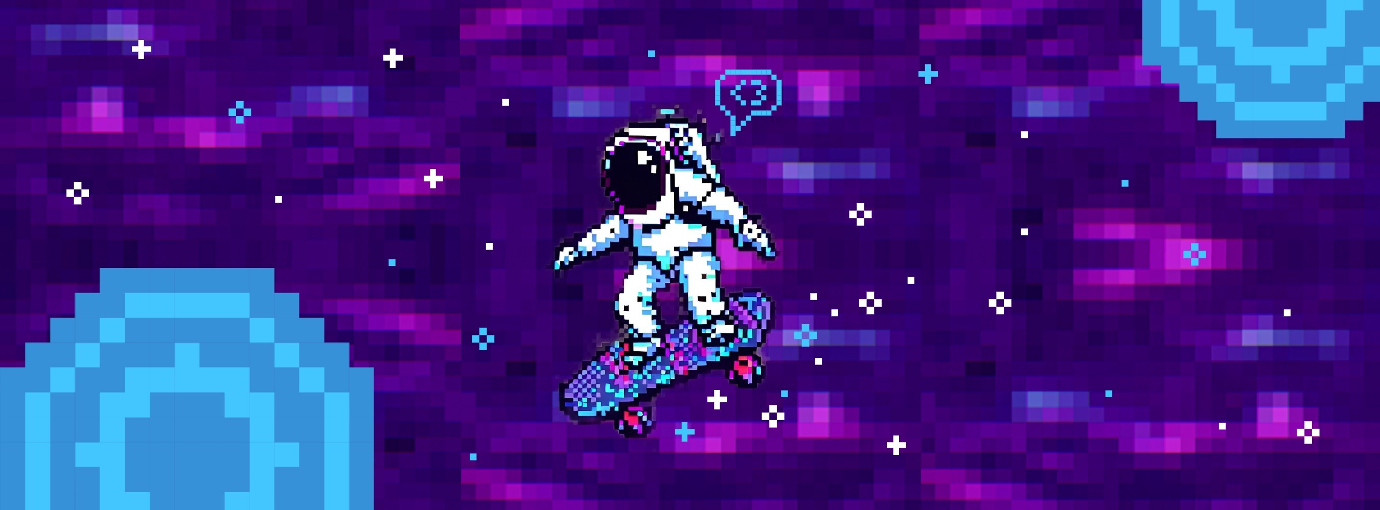 Pixel Astronaut Riding a Skateboard in Outer Space for Facebook Cover